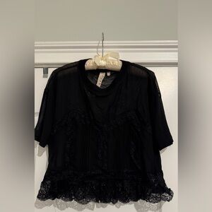 Anthropologie Black Sheer Lace Blouse